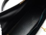 a close up of the inside of a black leather purse