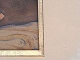 a picture of a painting of a man on a beach