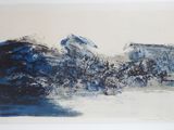 an image of a blue and white painting on a white wall
