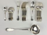 a lot of silver spoons and spoons on the table