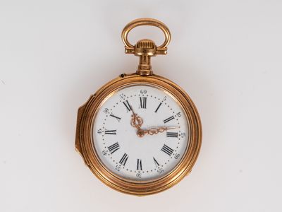 Montre de col en or émaillée et chiffrée. Cadran blanc émaillé à chiff - Photo 1