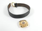 leather bracelet with a gold buckle and a black leather bracelet with a gold buckle and a black leather bracelet with a gold buckle and a black leather bracelet with a gold