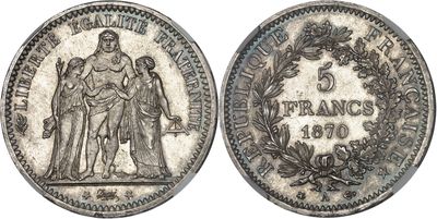 a silver coin with an image of a man and woman on it