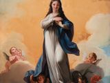 an image of a painting of the virgin mary surrounded by angels