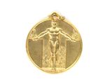 an image of a gold medal with a man on it