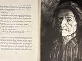 a drawing of an old woman in a black and white picture