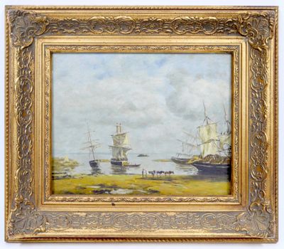 Ecole du XIXe siècle Scène animée à marée basse