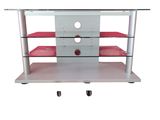 an image of a tv stand on wheels with a glass top