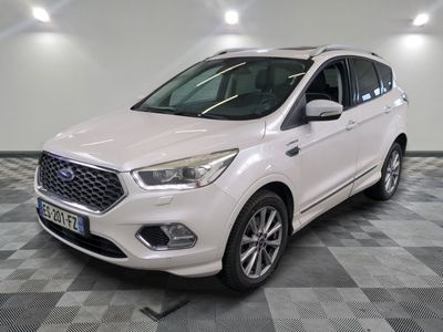 the white ford kuga is parked in a room with a checkered floor