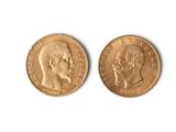 deux pièces d'or à l'effigie d'un homme et d'une femme