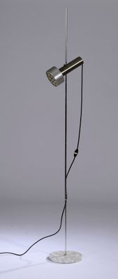 floor lamp in the shape of a lamppost with a metal base and a white marble base