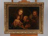 painting of a man holding a baby and a woman holding a child