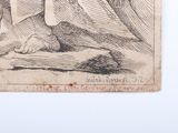 an old drawing of a man sitting on a bed with a dog