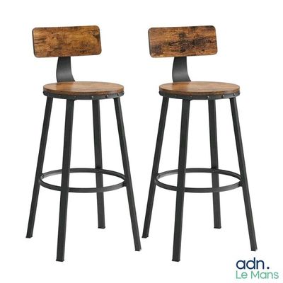 une paire de tabourets avec une assise en bois et des pieds en métal
