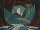 une image représentant un tableau d'une fleur bleue et verte
