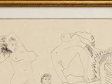 drawing of a man riding a horse next to a woman on a horse