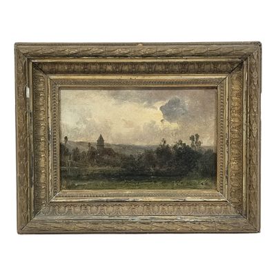 une peinture d'un paysage avec un château au loin