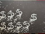 une photo en noir et blanc représentant des signes « $ » sur une feuille de papier