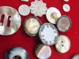 a red table with a bunch of buttons on it