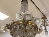 a chandelier hanging from the ceiling in a store