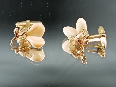 Paire de boutons de manchettes en or jaune 18k 750/° avec fe…