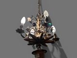 a chandelier hanging from the ceiling in a room