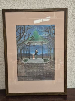 a picture of a picture of a man and a woman in a gazebo