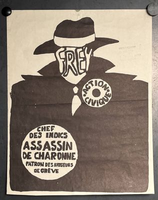 une affiche représentant un homme portant un chapeau et une cravate