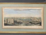 painting of a view of a city with a castle in the distance