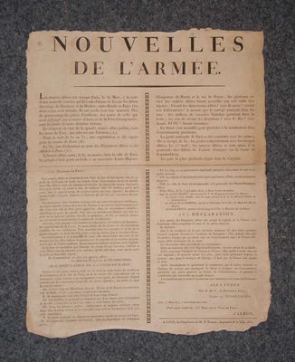 Affiche imprimée du 1er Empire, Les nouvelles de l'Armée en …