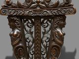 an antique wooden chair with carvings and carvings on the back