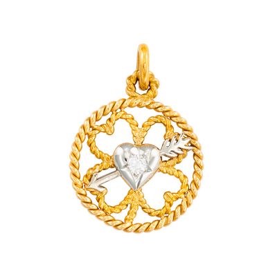 Pendentif « cœur et flèche » en or jaune et or blanc 14 carats
