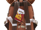 a small backpack with a pokemon backpack tag attached to it