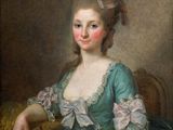 portrait of a lady in a blue dress holding a book