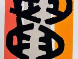une image représentant un tableau avec des rayures noires et orange sur fond blanc