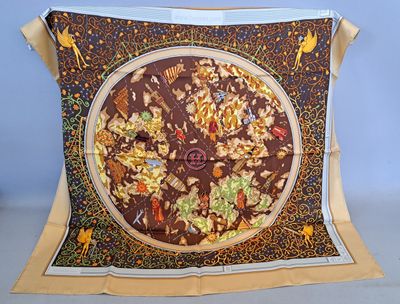a picture of a pizza on a table cloth