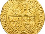 une pièce d'or avec l'image d'un homme sur un cheval