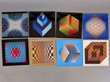 six squares of different colors are arranged in a row on a wall