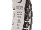 a close up of a watch on a white background