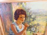 un tableau représentant une jeune fille en train de souffler une bulle de savon