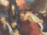 an oil painting of a group of people sitting on the ground