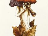 une photo d'un tableau représentant un champignon posé sur une table