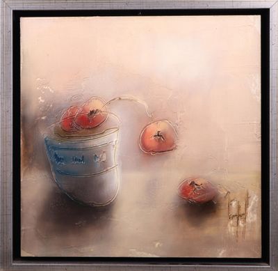 a picture of a painting of tomatoes in a bowl