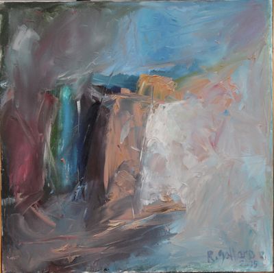 an oil painting of a painting of a vase on a table