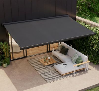 Store banne motorisé 3.95 x 3.5 m Loby L gris LED, toile acr…