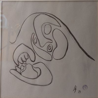 dessin représentant une mère tenant son bébé dans ses bras, dans un cadre