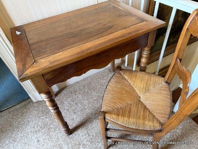 Table écritoire en noyer avec une chaise assise paillée - Di…