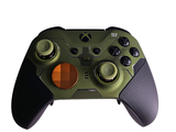 a close up of a game controller on a white background