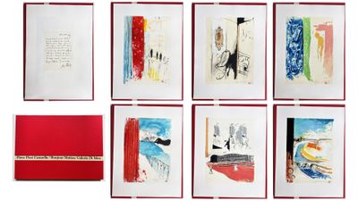 six cartes sur lesquelles figurent des dessins de différentes couleurs, sur un fond blanc