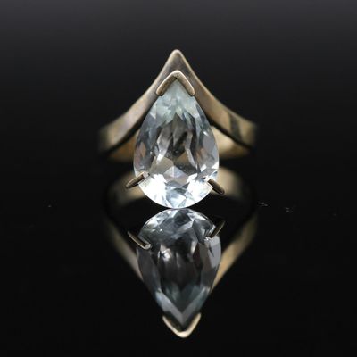 Bague cocktail en or gris 750‰ sertie d'une aigue-marine en …